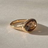 Smoky Quartz Signet Ring in solid recycled gold, front view of the signet face