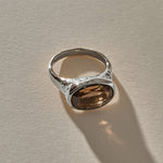 Smoky Quartz Signet Ring in recycled sterling silver, faceted oval smoky quartz in an organic band