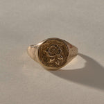 Wild Rose Ring in recycled bronze, signet ring engraved with a wild rose