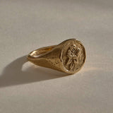 Wild Rose Ring in solid recycled gold, signet ring engraved with a wild rose