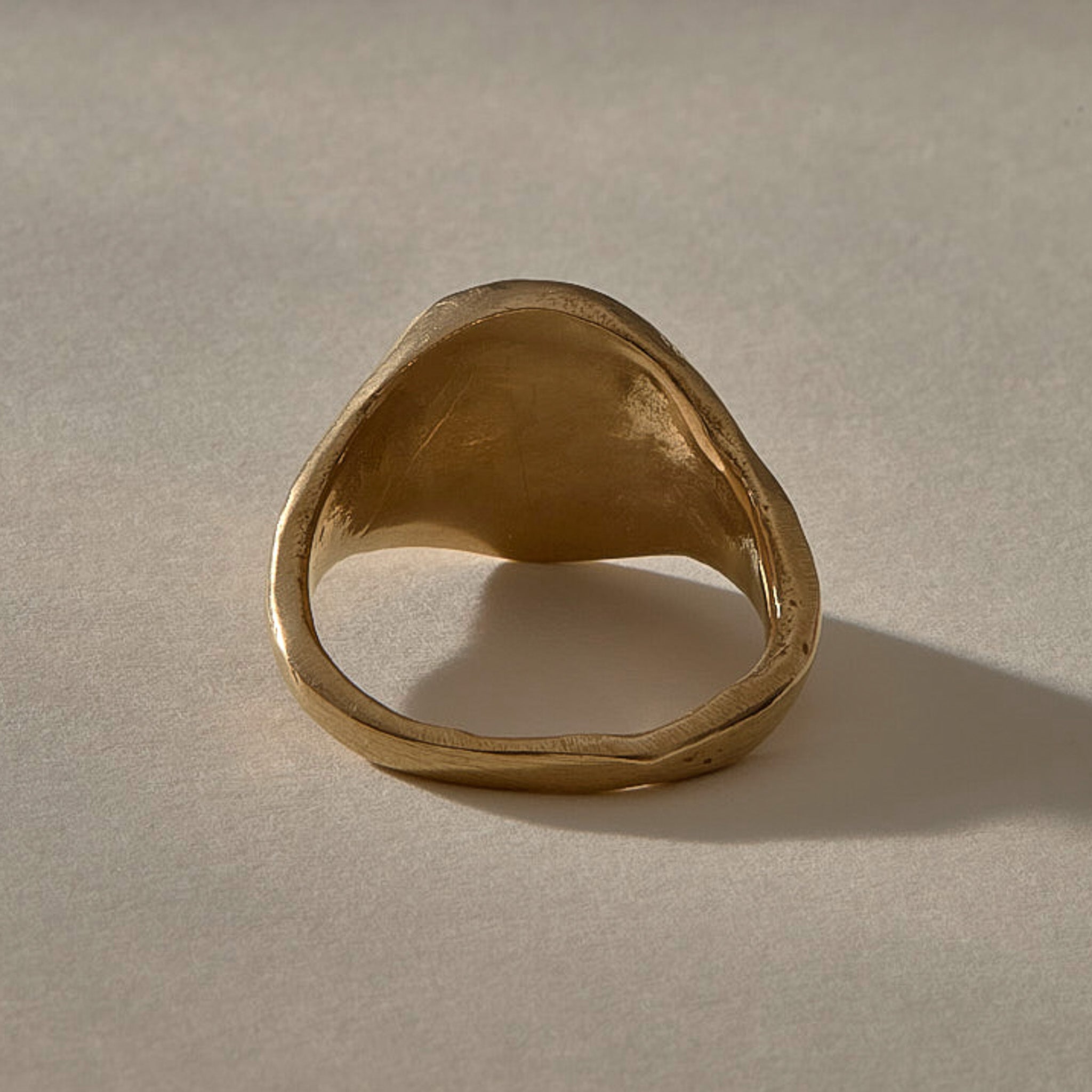 Wild Rose Ring in solid recycled gold, back view of the signet