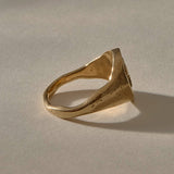 Wild Rose Ring in solid recycled gold, side view of the band tapering to 2mm