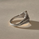 Wild Rose Ring in recycled sterling silver, side view of the band tapering to 2mm