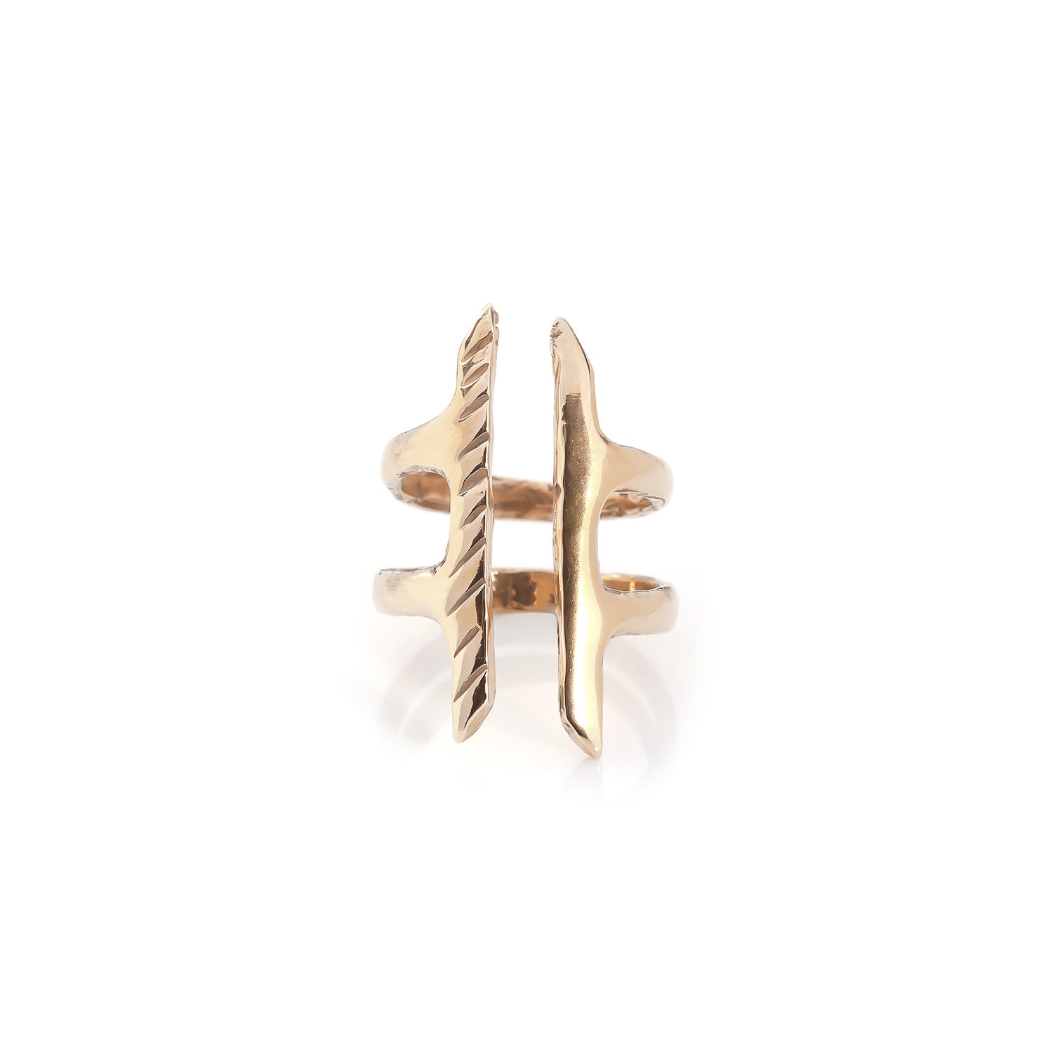 Akash Shield Statement Ring in bronze on a white background.