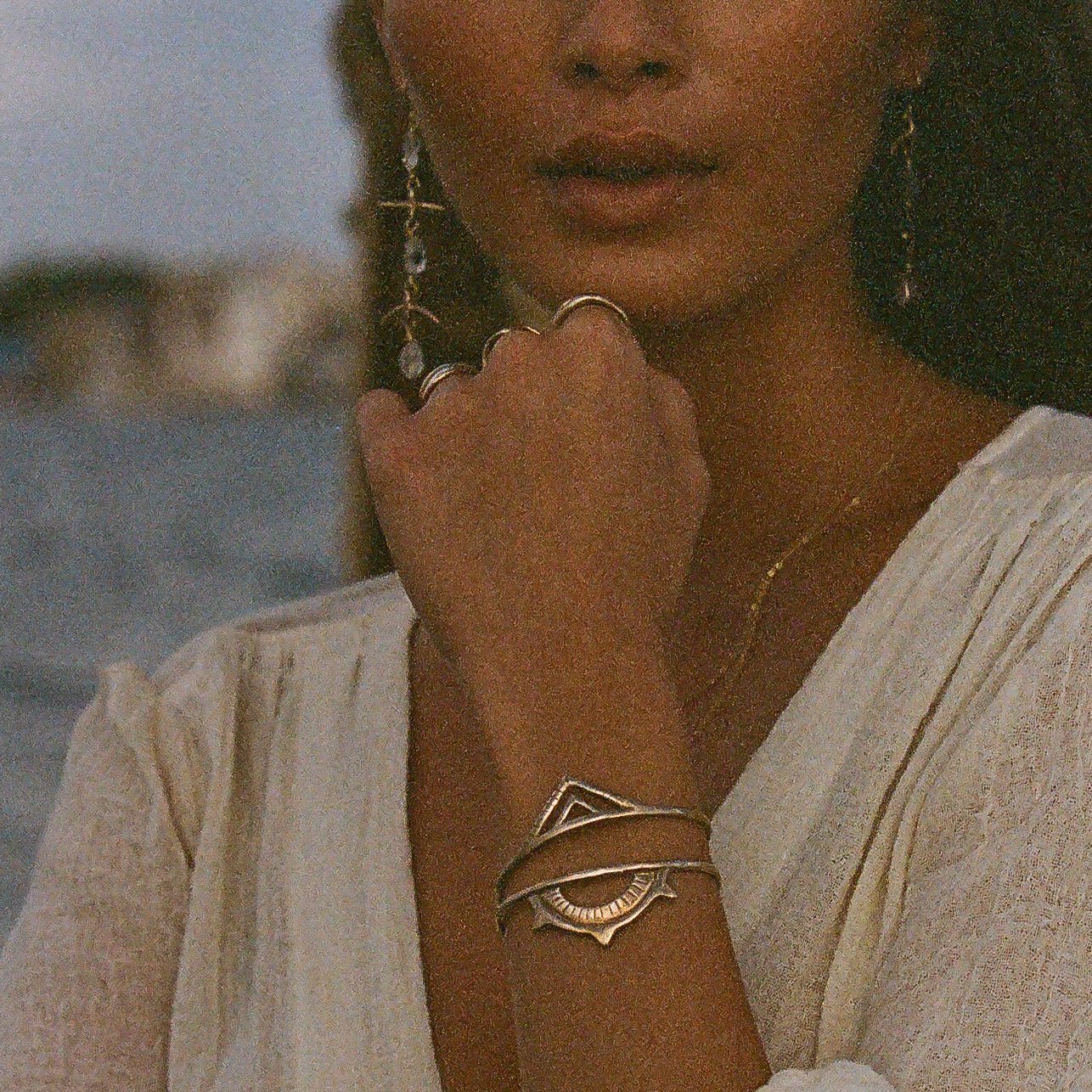 Sunkeeper and Pyramids Cuff Bracelet Set in recycled bronze.